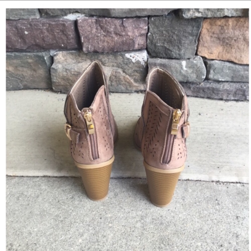 Taupe Laser Cut Ankle Booties - Picture 4 of 6